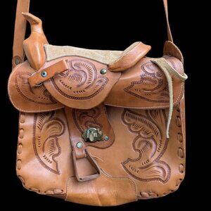 Vintage Western Tooled Leather Saddle Bag